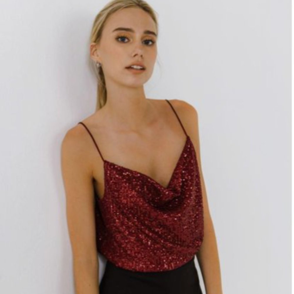 Women's Sequin Cowl Neck Cami